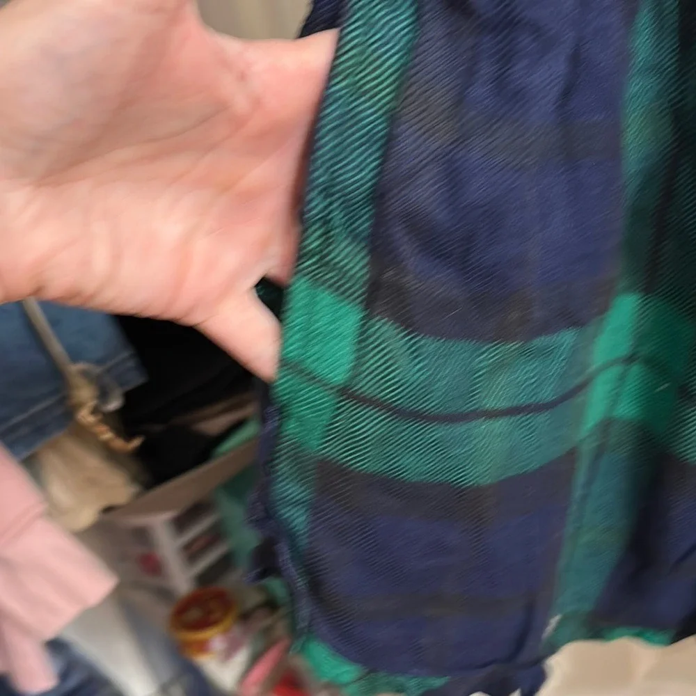 Aerie Navy Green Plaid Ruffle Strap Romper with Velvet Tie‎ S/P